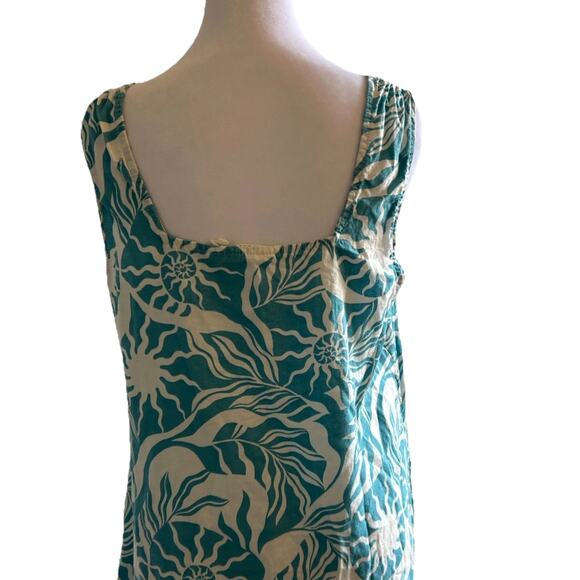Linen Dress moon stars sea shells beach boho teal green Tropical Pockets retro s - Picture 4 of 13